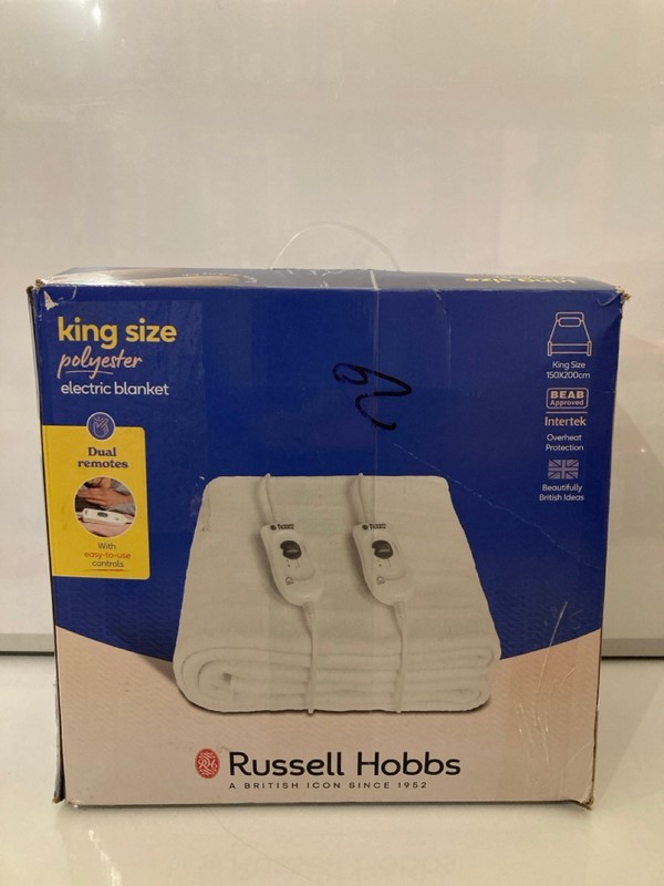 Lot 670  
            Nottingham SR7 - Delivery Only 

                
RUSSELL HOBBS KING SIZE POLYESTER ELECTRIC BLANKET