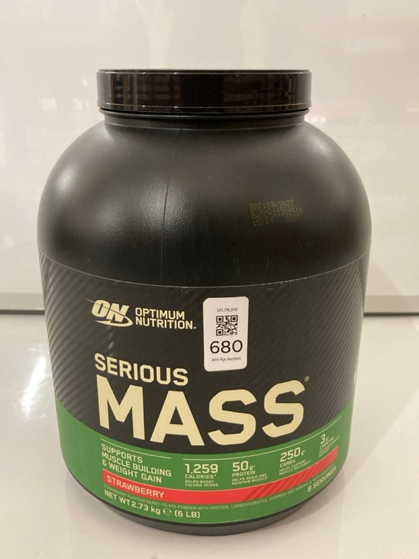 Lot 680  
            Nottingham SR7 - Delivery Only 

                
OPTIMUM NUTRITION SERIOUS MASS PROTEIN STRAWBERRY FLAVOUR 2.73KG (BBE: 08/2027)