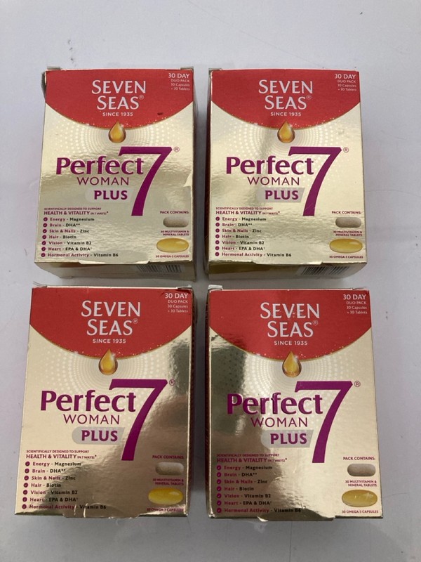 Lot 689  
            Nottingham SR7 - Delivery Only 

                
4 X SEVEN SEAS PERFECT WOMAN 7 PLUS VITAMIN CAPSULES BBE: AUG 2026