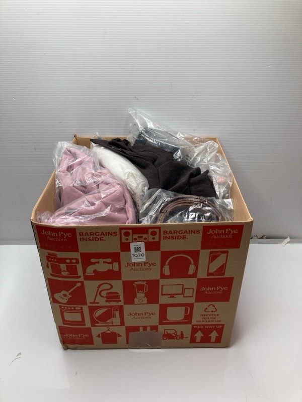 Lot 1070  
            Nottingham SR9 - Delivery Only 

                
BOX OF CLOTHING ITEMS IN VARIOUS SIZES AND DESIGNS