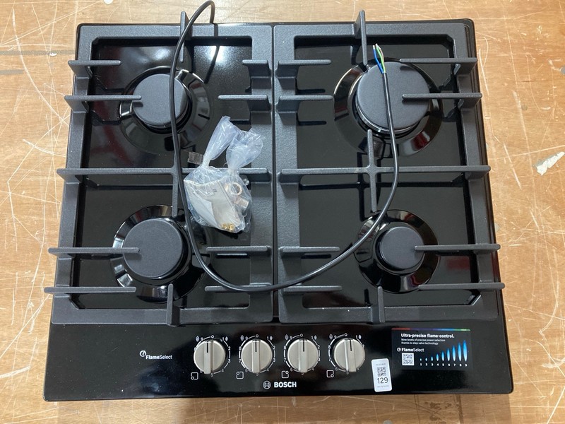 Lot 129  
            Nottingham SR1 - Delivery or Collection 

                
BOSCH 4 BURNER GAS HOB - MODEL - PCP6A6I90/01 - ORIGINAL RRP - £349.99