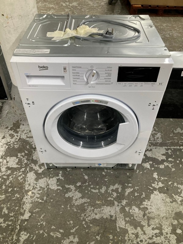 Lot 167  
            Nottingham SR1 - Delivery or Collection 

                
BEKO IRONFAST INTEGRATED 9KG WASHING MACHINE MODEL: WTIK94121F - ORIGINAL RRP - £...