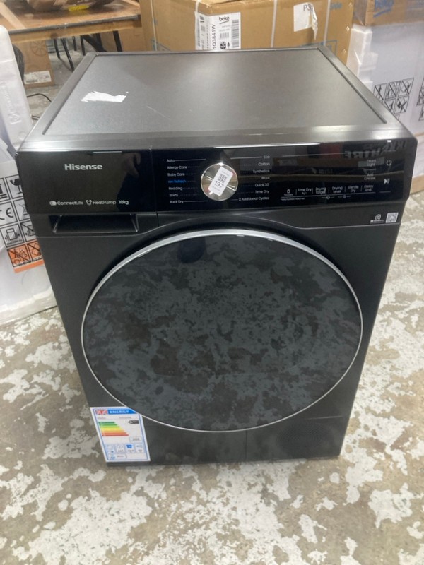 Lot 197  
            Nottingham SR1 - Delivery or Collection 

                
HISENSE CONNECT LIFE HEAT PUMP 10KG FREESTANDING TUMBLE DRYER MODEL: DH5S102BB