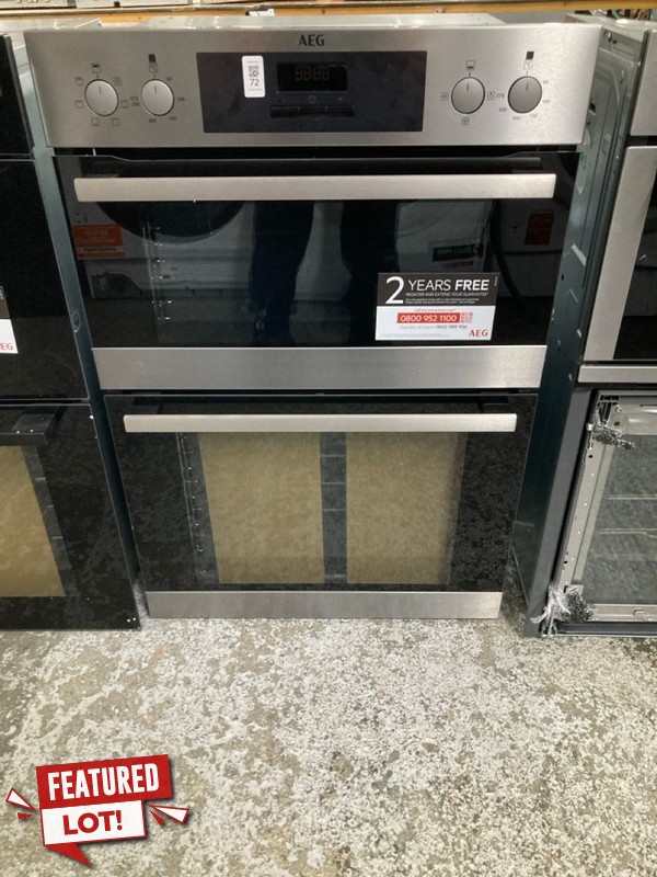 Lot 72  
            Nottingham SR1 - Delivery or Collection 

                
AEG BUILT-IN DOUBLE OVEN - MODEL. DEB331010M - ORIGINAL RRP - £549.99