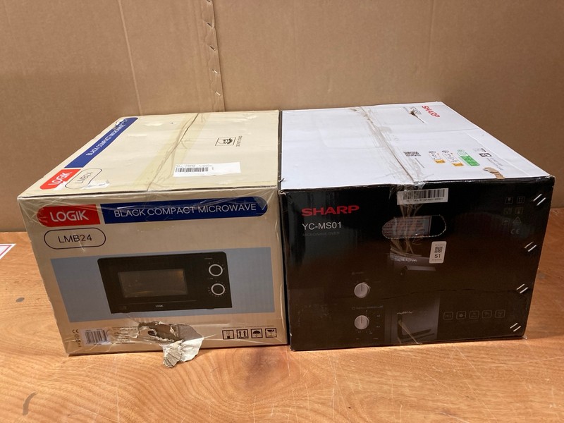 Lot 51  
            Nottingham SR8 - Delivery Or Collection 

                
2 X MICROWAVES INC SHARP YC-MS01U-B MICROWAVE OVEN