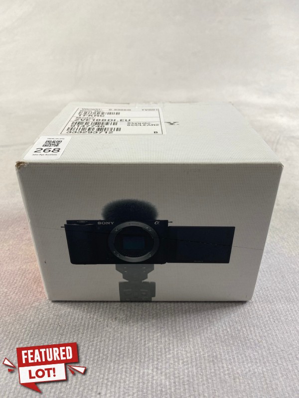 Lot 268  
            Nottingham Prem - Delivery Only 

                
SONY ZV-E10 (BODY ONLY)  MEGAPIXELS MIRRORLESS CAMERA. (WITH BOX & ACCESSORIES)OR...