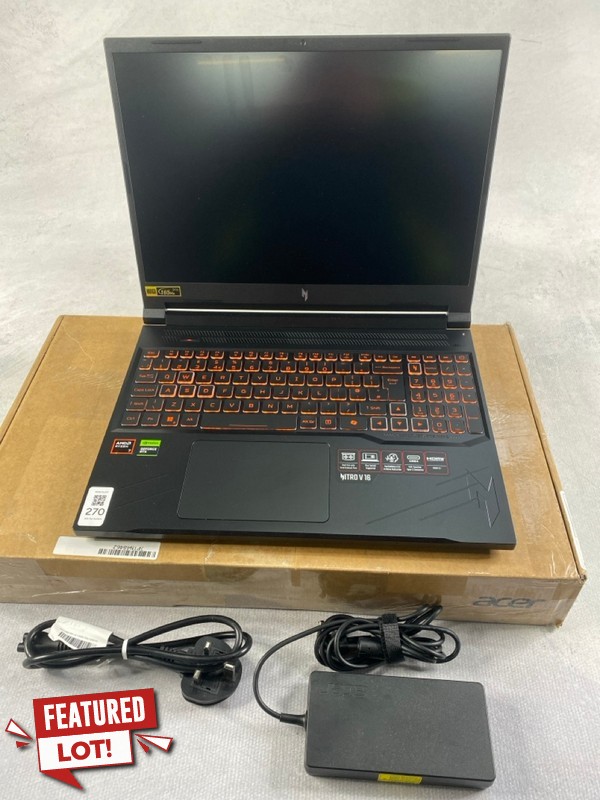 Lot 270  
            Nottingham Prem - Delivery Only 

                
ACER NITRO V 16 512GB LAPTOP: MODEL NO ANV16-41-R9C9 (WITH BOX & AC CHARGER). AMD...