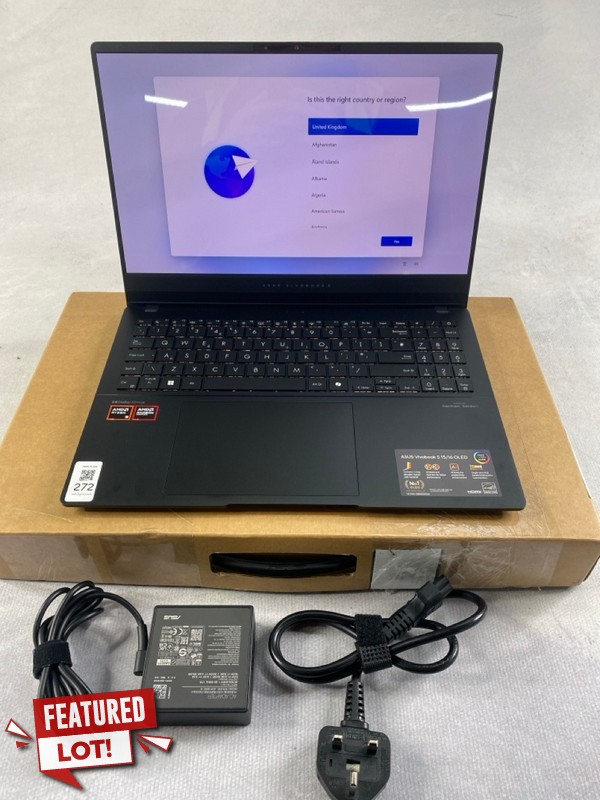 Lot 272  
            Nottingham Prem - Delivery Only 

                
ASUS VIVOBOOK S 1TB LAPTOP IN BLACK: MODEL NO M5506U (WITH BOX & AC CHARGER). AMD...