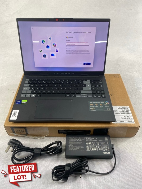 Lot 274  
            Nottingham Prem - Delivery Only 

                
ASUS VIVOBOOK PRO 1TB LAPTOP IN GREY: MODEL NO N6506M (WITH BOX & AC CHARGER). IN...