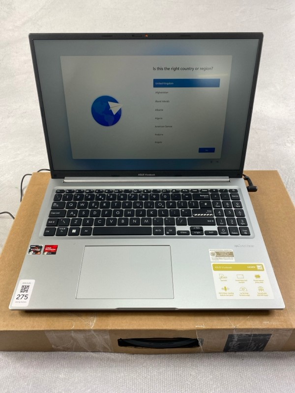 Lot 275  
            Nottingham Prem - Delivery Only 

                
ASUS VIVOBOOK 16 512GB LAPTOP IN SILVER: MODEL NO M1605Y (WITH BOX & AC CHARGER)....