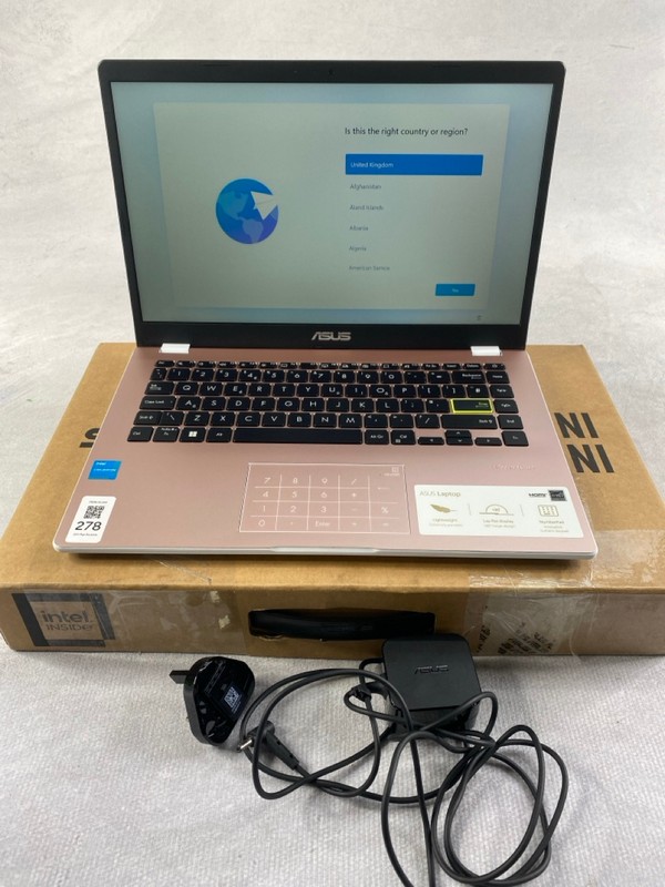 Lot 278  
            Nottingham Prem - Delivery Only 

                
ASUS E410K 64GB LAPTOP IN PINK. (WITH BOX & AC CHARGER). INTEL N4500, 4GB RAM,  [...