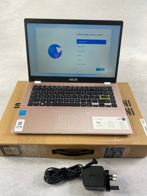 Lot 279  
            Nottingham Prem - Delivery Only 

                
ASUS E410K 64GB LAPTOP IN PINK. (WITH BOX & AC CHARGER). INTEL N4500, 4GB RAM,  [...
