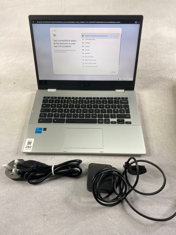 Lot 282  
            Nottingham Prem - Delivery Only 

                
ASUS CHROMEBOOK LAPTOP IN SILVER: MODEL NO CX1400CK (WITH AC CHARGER).  [JPTN48502].