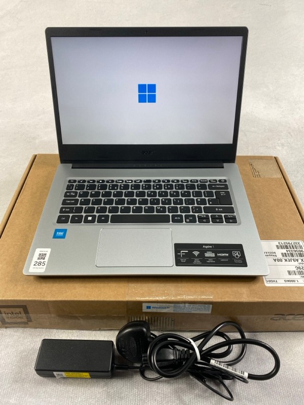 Lot 285  
            Nottingham Prem - Delivery Only 

                
ACER ASPIRE 1 64GB EMMC LAPTOP. (WITH BOX & AC CHARGER). CELERON, 4GB RAM,  [JPTN...