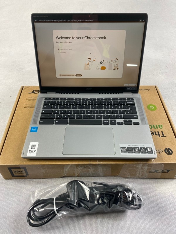 Lot 287  
            Nottingham Prem - Delivery Only 

                
ACER CHROMEBOOK SPIN 314 128GB LAPTOP. (WITH BOX & AC CHARGER). INTEL N100, 4GB R...