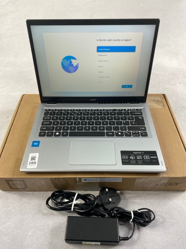 Lot 288  
            Nottingham Prem - Delivery Only 

                
ACER ASPIRE GO 14 128GB LAPTOP: MODEL NO AG14-31P-P8YS (WITH BOX & AC CHARGER). I...