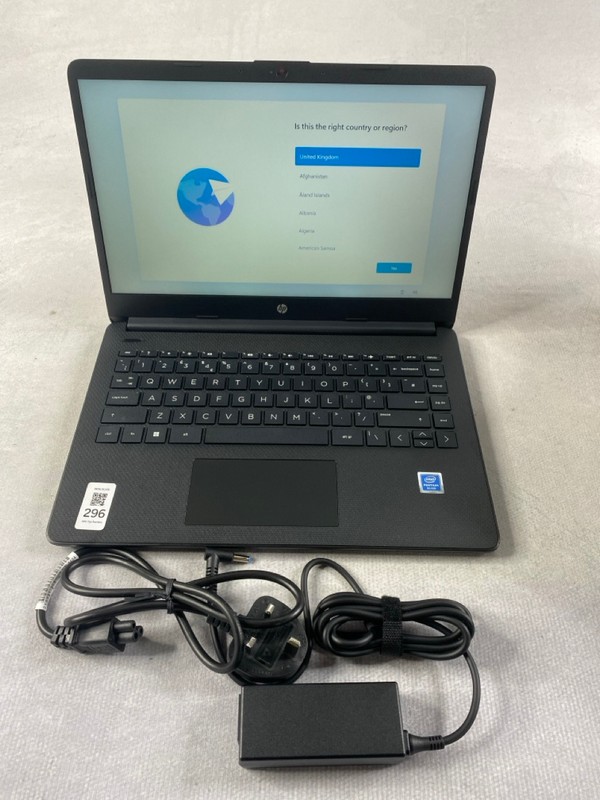 Lot 296  
            Nottingham Prem - Delivery Only 

                
HP 14S-DQ0011NA 128GB LAPTOP IN BLACK. (WITH AC CHARGER). INTEL PENTIUM SILVER N5...