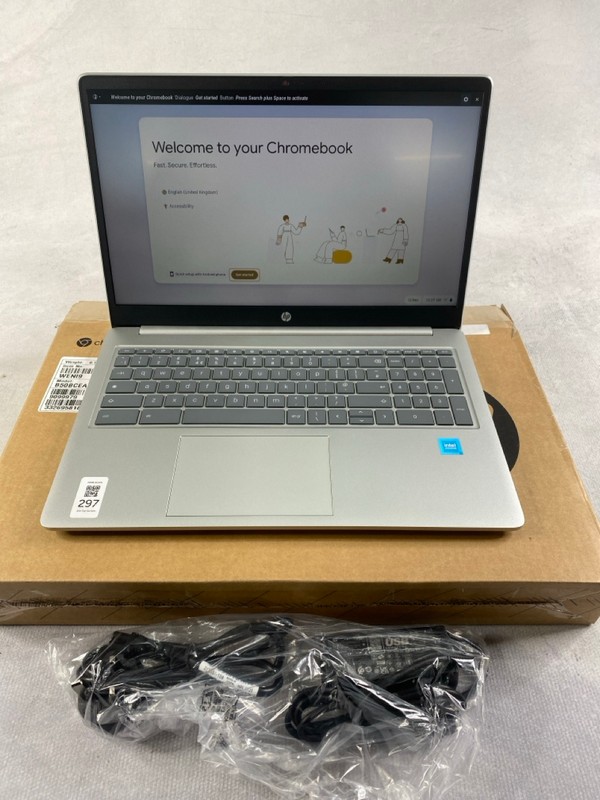 Lot 297  
            Nottingham Prem - Delivery Only 

                
HP CHROMEBOOK 128GB LAPTOP IN SILVER: MODEL NO 15A-NB0006NA (WITH BOX & AC CHARGE...