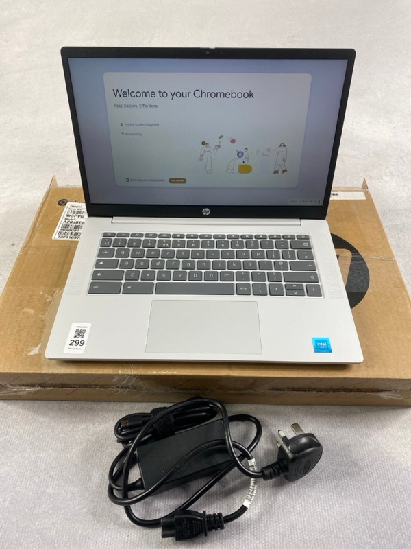 Lot 299  
            Nottingham Prem - Delivery Only 

                
HP CHROMEBOOK 128GB LAPTOP IN SILVER: MODEL NO 14A-NF0002NA (WITH BOX & AC CHARGE...
