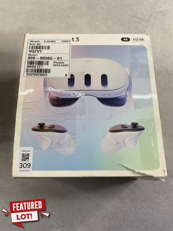 Lot 309  
            Nottingham Prem - Delivery Only 

                
META QUEST 3 (512GB) VR HEAD SET. (WITH BOX & ACCESSORIES)ORIGINAL RRP £399 [JPTN...