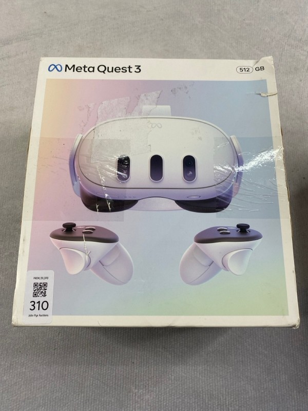 Lot 310  
            Nottingham Prem - Delivery Only 

                
META QUEST 3 (512GB) VR HEAD SET. (WITH BOX & ACCESSORIES)ORIGINAL RRP £399 [JPTN...