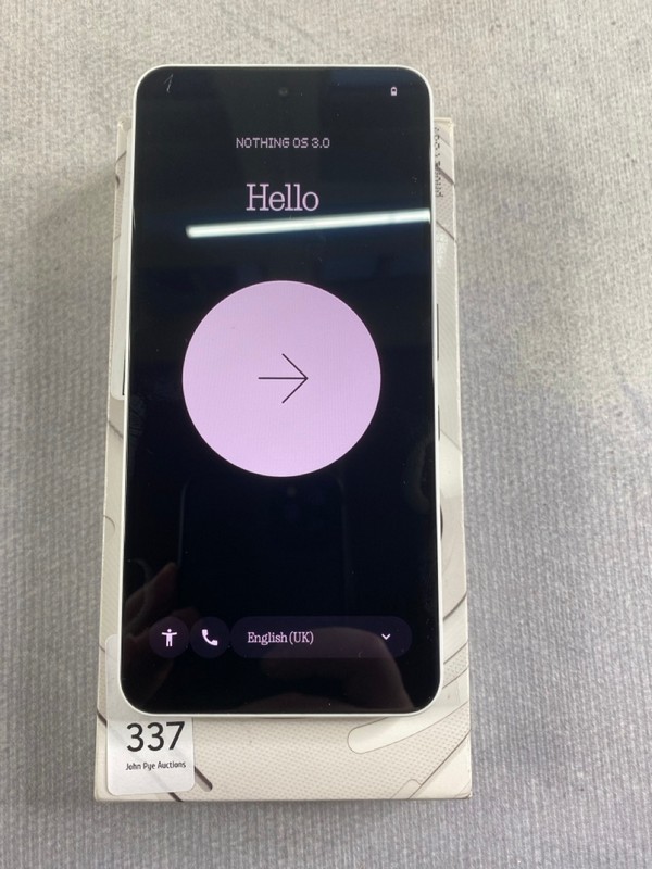 Lot 337  
            Nottingham Prem - Delivery Only 

                
NOTHING PHONE 3A PRO 128GB SMARTPHONE IN WHITE.  [JPTN48405]