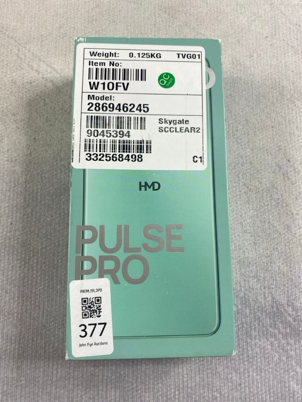 Lot 377  
            Nottingham Prem - Delivery Only 

                
HMD PULSE PRO 128GB SMARTPHONE IN BLACK: MODEL NO TA-1588 DS (WITH BOX)  [JPTN48378]
