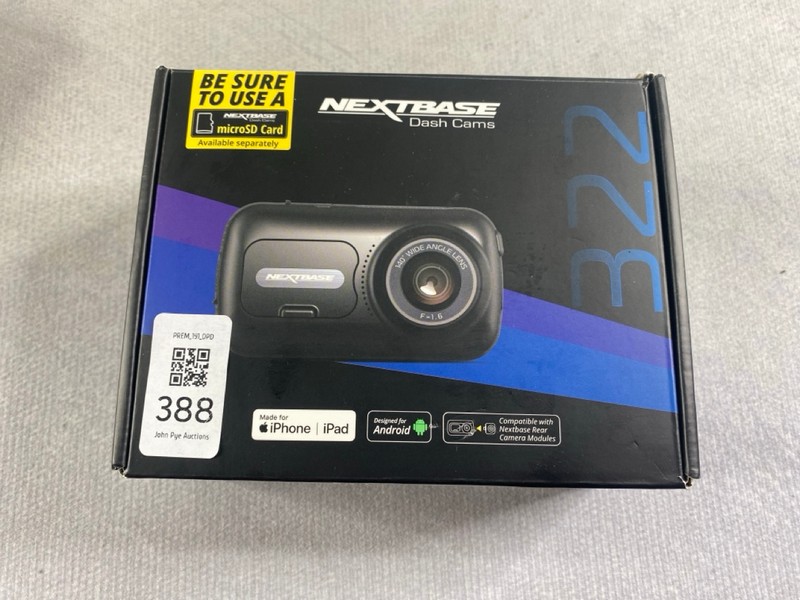 Lot 388  
            Nottingham Prem - Delivery Only 

                
NEXTBASE 322 GW DASH CAM. (WITH BOX & ACCESSORIES)  [JPTN48428]