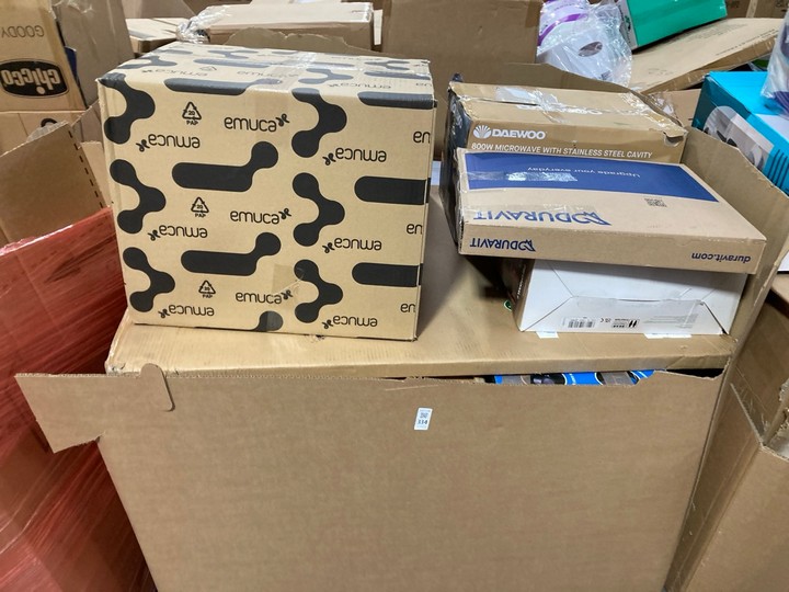 Lot 334  
            Marchington SR17 - Delivery or Collection 

                
PALLET OF ASSORTED HOUSEHOLD ITEMS TO INCLUDE DAEWOO 800W MICROWAVE WITH STAINLES...