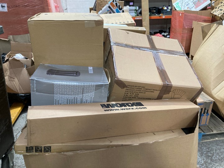 Lot 339  
            Marchington SR17 - Delivery or Collection 

                
PALLET OF ASSORTED HOUSEHOLD ITEMS TO INCLUDE COMPACT SCALLOP ARMCHAIR IN GREY: L...