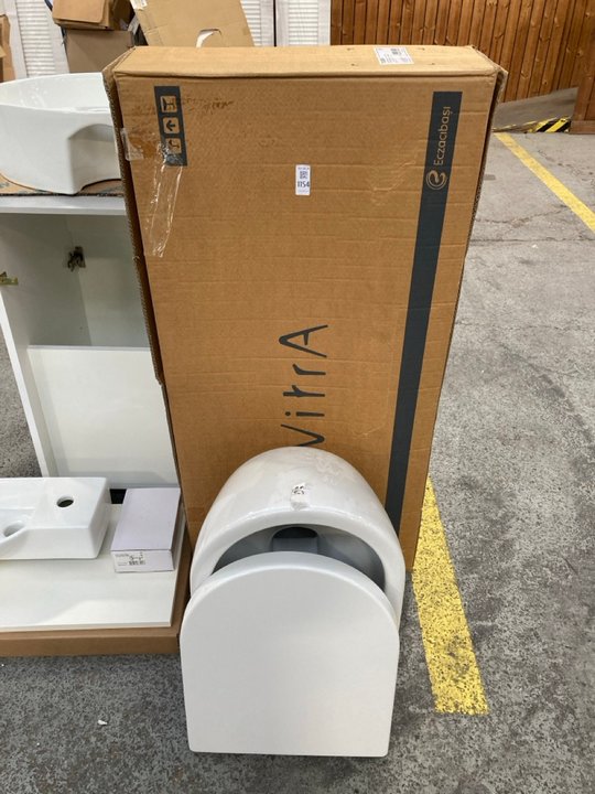 Lot 1154  
            Marchington SR18 - Collection 

                
(COLLECTION ONLY) WALL HUNG BTW PAN WITH SEAT & A VITRA W/C WALL MOUNTING FRAME -...