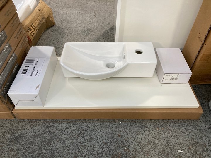 Lot 1155  
            Marchington SR18 - Collection 

                
(COLLECTION ONLY) LINEN WHITE 820 X 355MM COUNTERTOP WITH GREY SHELF SUPPORT BRAC...