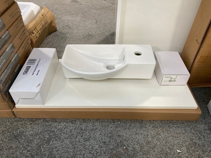 Lot 1156  
            Marchington SR18 - Collection 

                
(COLLECTION ONLY) LINEN WHITE 820 X 355MM COUNTERTOP WITH GREY SHELF SUPPORT BRAC...