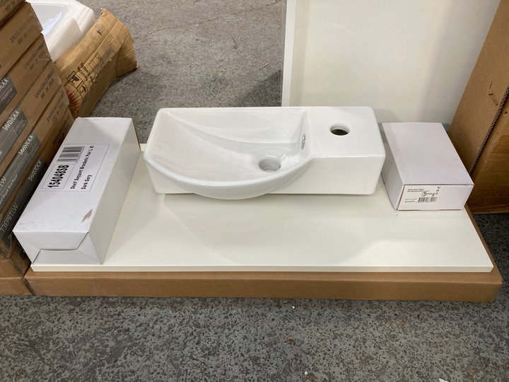 Lot 1158  
            Marchington SR18 - Collection 

                
(COLLECTION ONLY) LINEN WHITE 820 X 355MM COUNTERTOP WITH GREY SHELF SUPPORT BRAC...