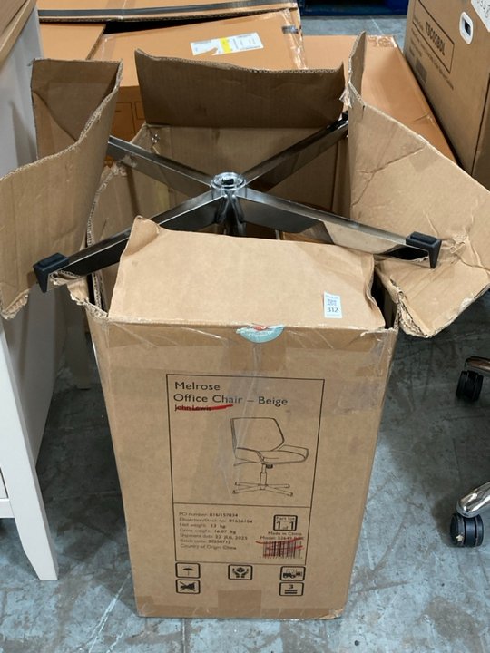 Lot 312  
            Marchington SR10 - Delivery or Collection 

                
JOHN LEWIS & PARTNERS MELROSE OFFICE CHAIR IN NATURAL - ORIGINAL RRP £249: LOCATI...