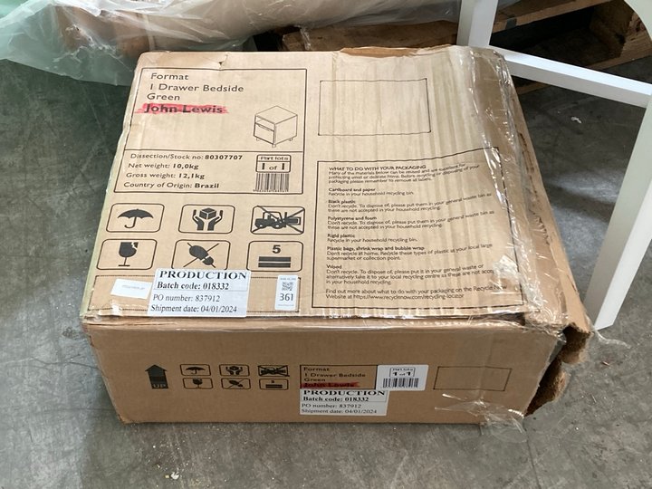 Lot 361  
            Marchington SR10 - Delivery or Collection 

                
JOHN LEWIS & PARTNERS FORMAT BEDSIDE TABLE IN GREEN: LOCATION - A3