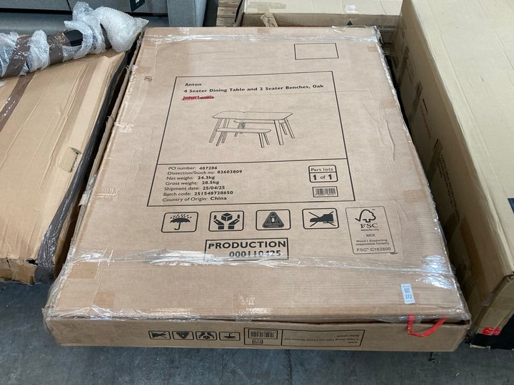 Lot 372  
            Marchington SR10 - Delivery or Collection 

                
JOHN LEWIS & PARTNERS ANTON DINING TABLE AND 2 BENCH SET IN OAK - ORIGINAL RRP £4...