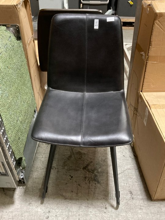 Lot 470  
            Marchington SR10 - Delivery or Collection 

                
GENUINE LEATHER SIDE CHAIR IN BLACK WITH BLACK METAL FRAME: LOCATION - A1