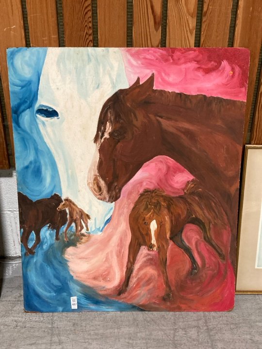 Lot 487  
            Marchington SR10 - Delivery or Collection 

                
A DOUBLE SIDED LARGE ABSTRACT OIL PAINTING, ON BOARD: LOCATION - A3