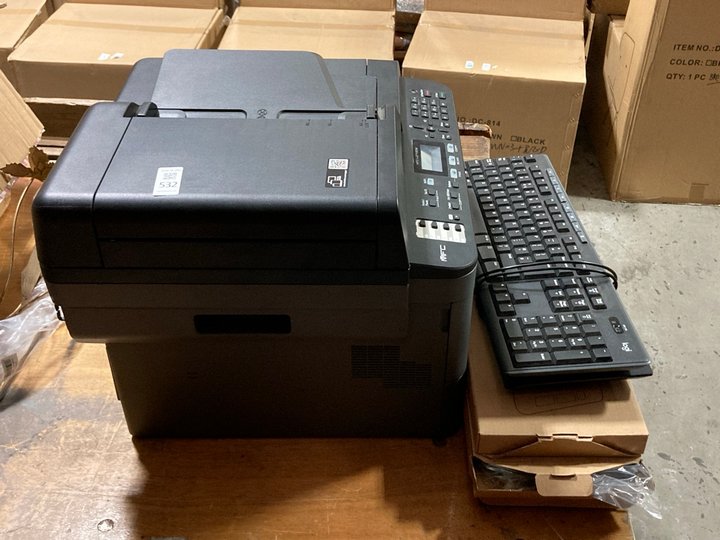 Lot 532  
            Marchington SR10 - Delivery or Collection 

                
1 X BROTHER MFC SERIES PRINTER WITH QTY OF ASSORTED KEYBOARDS: LOCATION - A1