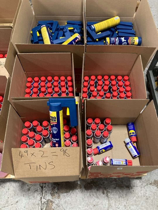 Lot 542  
            Marchington SR10 - Collection 

                
(COLLECTION ONLY) PALLET OF ASSORTED WD-40 100ML CANS TO INCLUDE A QTY OF ZERO IN...