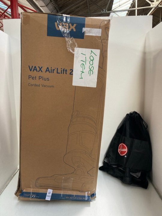 Lot 1007  
            Marchington SR13 - Parcel Delivery Only 

                
VAX PET PLUS CORDED VACUUM CLEANER - MODEL: CDUP-PLXP TO INCLUDE HOOVER H-UPRIGHT...