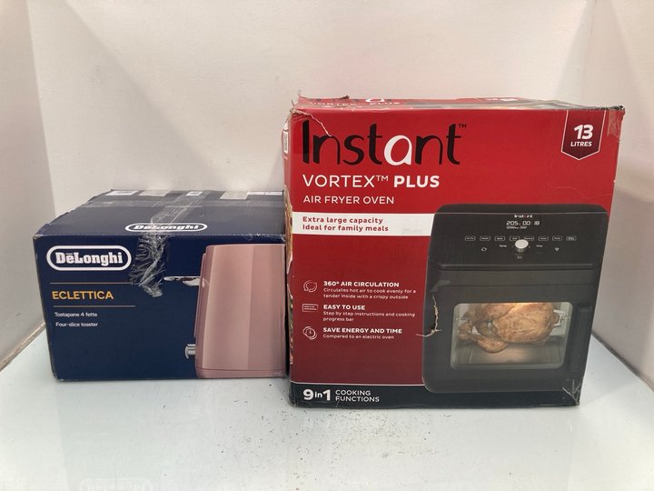 Lot 1157  
            Marchington SR13 - Parcel Delivery Only 

                
INSTANT VORTEX PLUS AIR FRYER OVEN TO INCLUDE DELONGHI ECLETTICA 4 SLICE TOASTER ...