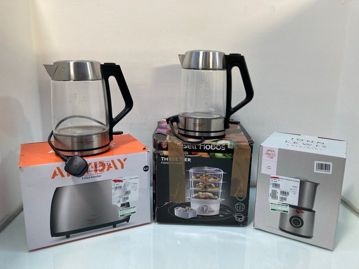 Lot 1200  
            Marchington SR13 - Parcel Delivery Only 

                
5 X ASSORTED KITCHEN APPLIANCES TO INCLUDE JOHN LEWIS & PARTNERS 2 SLICE TOASTER ...