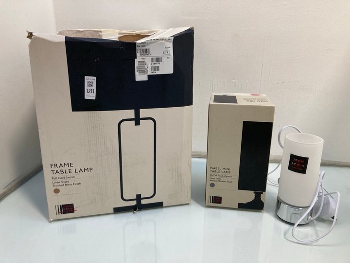 Lot 1211  
            Marchington SR13 - Parcel Delivery Only 

                
3 X ASSORTED JOHN LEWIS & PARTNERS LIGHTING TO INCLUDE FRAME TABLE LAMP IN BRUSHE...