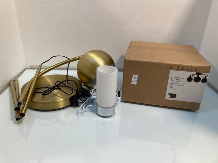 Lot 1215  
            Marchington SR13 - Parcel Delivery Only 

                
3 X ASSORTED JOHN LEWIS & PARTNERS LIGHTING TO INCLUDE ROBERTSON 3 LIGHT SEMI FLU...