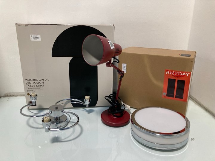 Lot 1230  
            Marchington SR13 - Parcel Delivery Only 

                
4 X ASSORTED JOHN LEWIS & PARTNERS LIGHTING TO INCLUDE MUSHROOM XL LED TOUCH TABL...