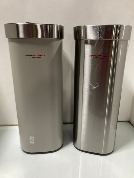 Lot 1252  
            Marchington SR13 - Parcel Delivery Only 

                
2 X JOHN LEWIS & PARTNERS 40 LITRE TOUCH TOP BINS IN GREY & STAINLESS STEEL: LOCA...