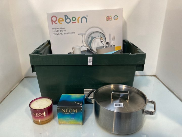 Lot 1265  
            Marchington SR13 - Parcel Delivery Only 

                
QTY OF ASSORTED HOUSEHOLD ITEMS TO INCLUDE NEOM PERFECT PEACE SCENTED CANDLE IN F...