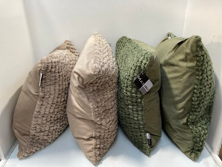 Lot 1299  
            Marchington SR13 - Parcel Delivery Only 

                
4 X MALINI BOUCLE CUSHIONS IN OLIVE & NATURAL - SIZE 50X50CM: LOCATION - F16
